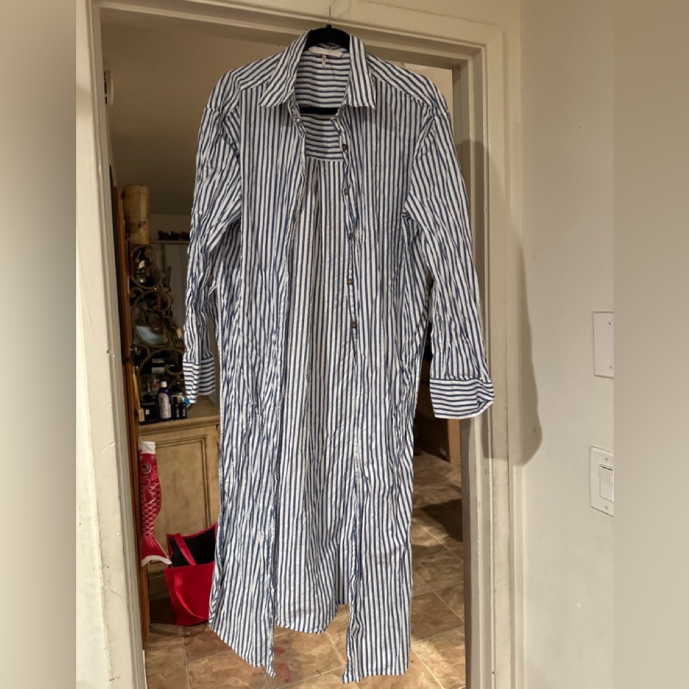 Free People Navy and White Striped long top/tunic